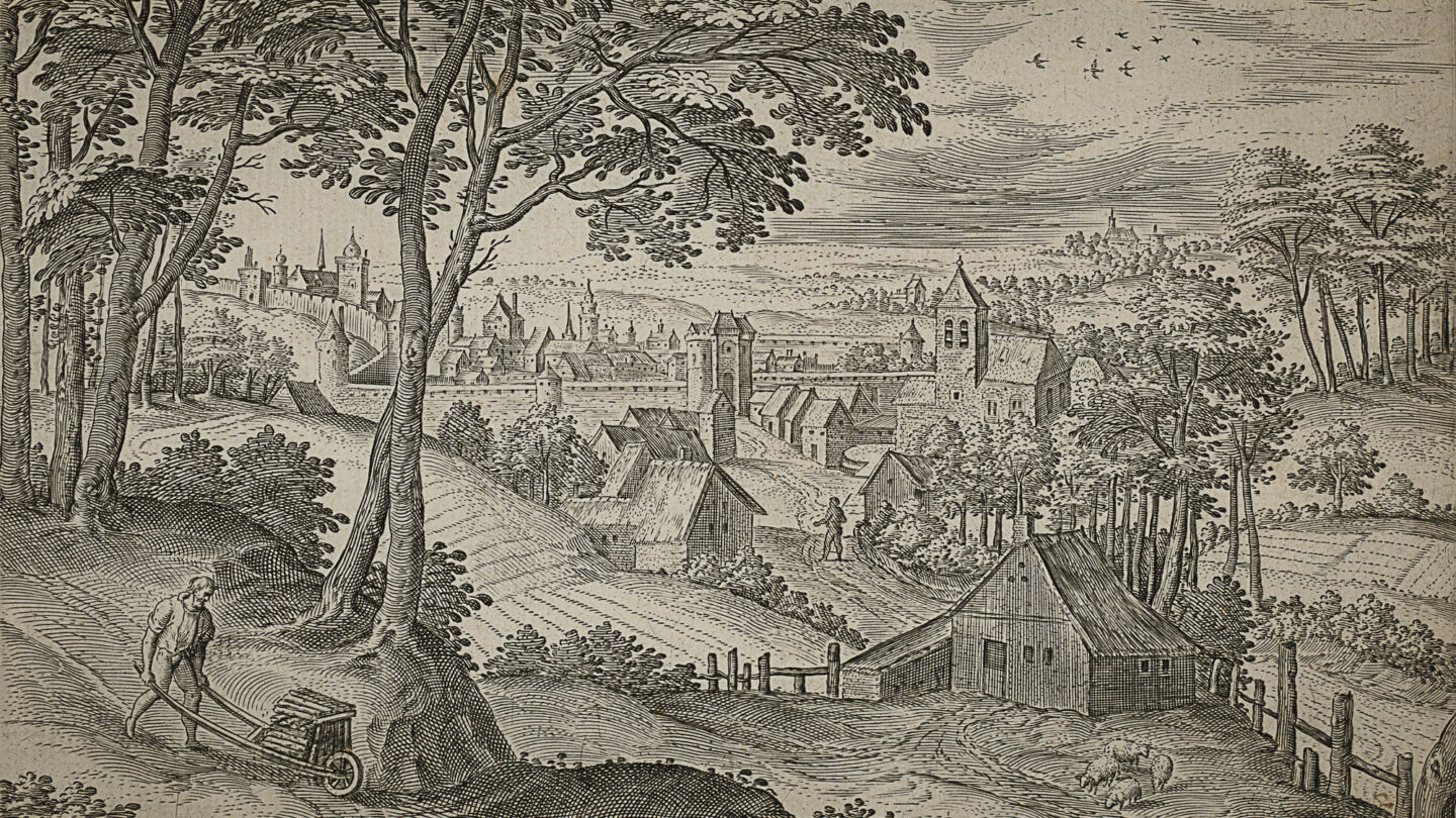 Estampe montrant une vue de Saint-Gilles, de la porte de Hal et du côté sud de Bruxelles (1575).