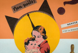 Collage à partir d'images publicitaires montrant une maman et son bébé.