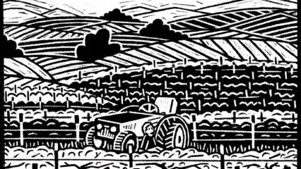 Dessin d'un paysage agricole en Palestine.