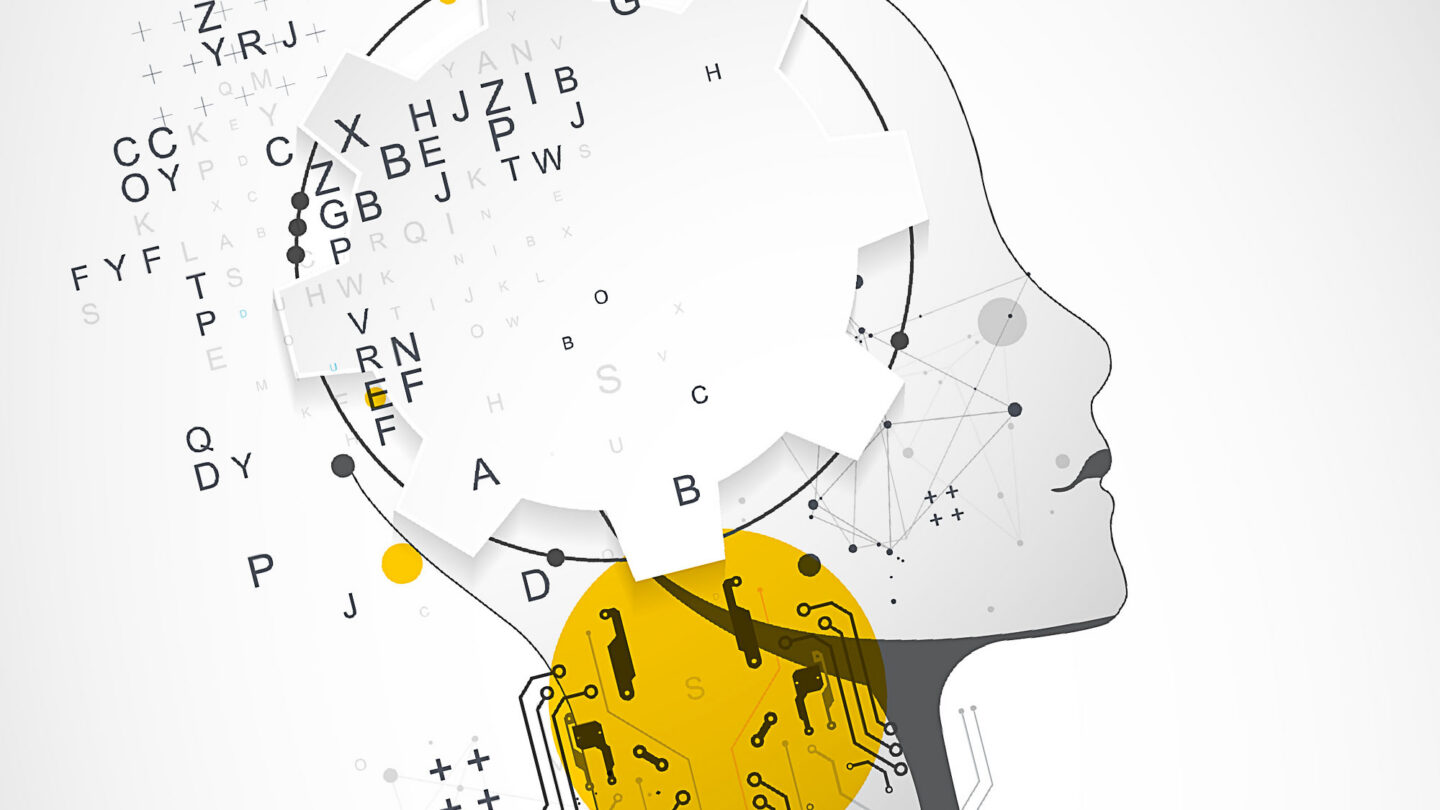 Artificial Intelligence. Technical background with a silhouette