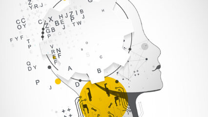 Artificial Intelligence. Technical background with a silhouette